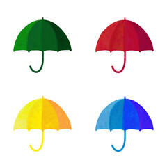 カラフルな傘のクレヨン画風イラストセット