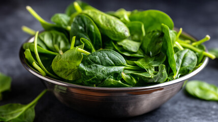 Closeup of Fresh  Spinach on a Dark Background 