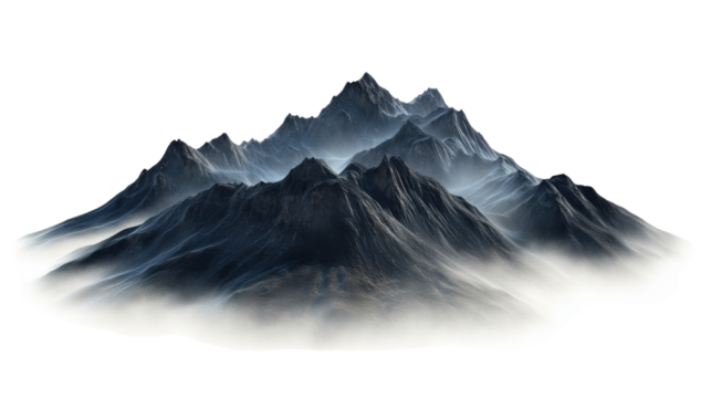 dark mountains with foggy valley on white background