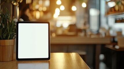 A realistic shot of a blank digital menu on a tablet, realistic material, clean white background, soft lighting