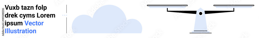 Poster drone with two horizontal propellers flying near a simple cloud in a clean, open space. ideal for te