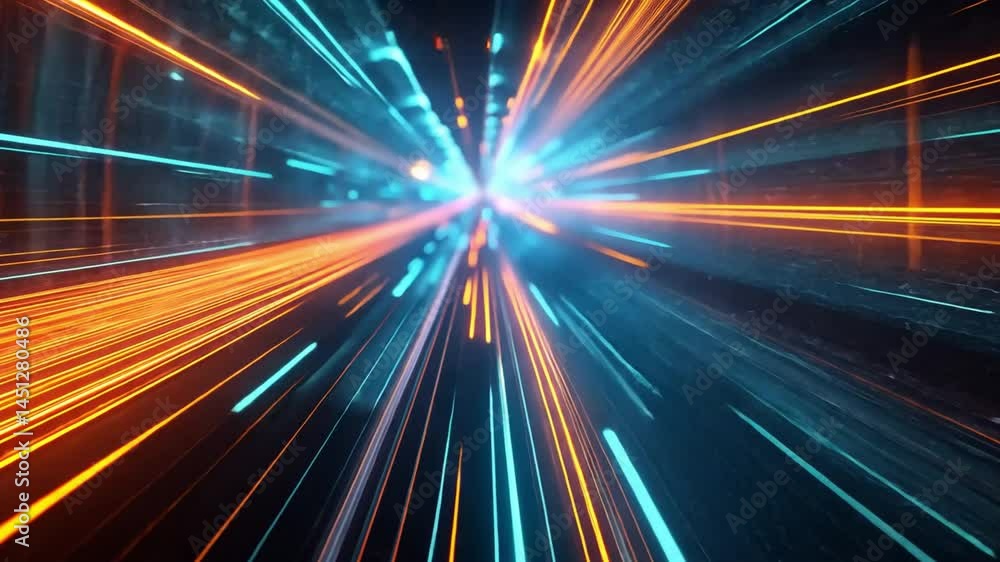 Poster dynamic light trails in vibrant blue and orange hues create mesmerizing effect, showcasing speed and