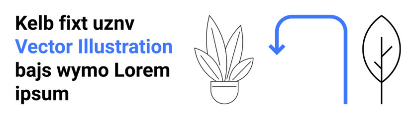 Potted houseplant, stylized leaf, and curved arrow in simple layout. Ideal for sustainability, nature, eco-awareness, minimalism, organic themes, earth-focused designs flat landing page banner