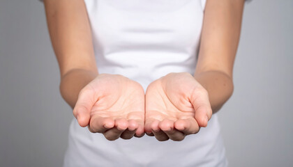 何かを掬うように前に差し出した女性の手　手のひら・包む・受け止める　女性の手