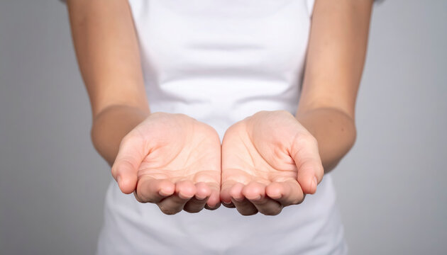 何かを掬うように前に差し出した女性の手　手のひら・包む・受け止める　女性の手