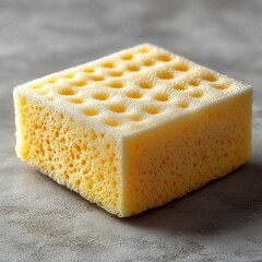 Close up image of a porous yellow sponge for cleaning or scrubbing