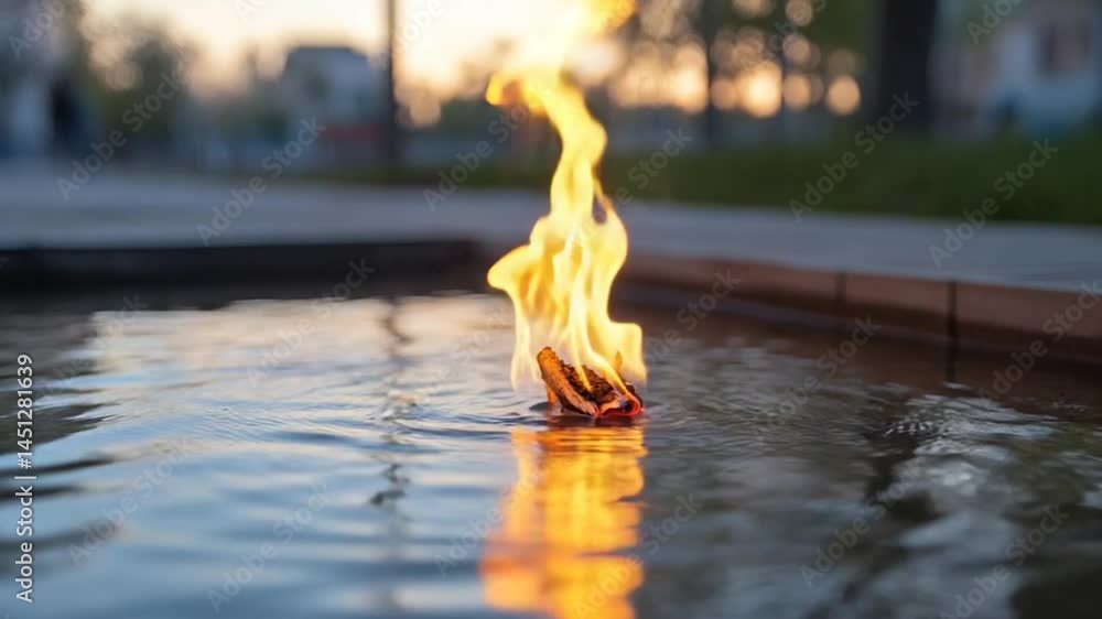 Aufkleber a flame burning in water creating an orange reflection against a soft-focused background. the light 