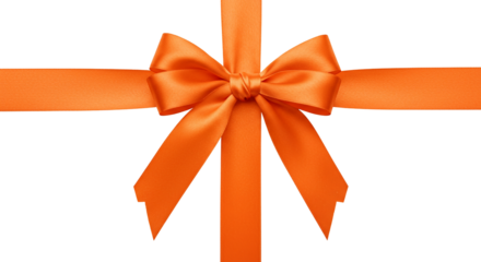 Vivid Orange Gift Ribbon Bow Isolated Present Decoration Festive Element
