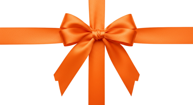 Vivid Orange Gift Ribbon Bow Isolated Present Decoration Festive Element