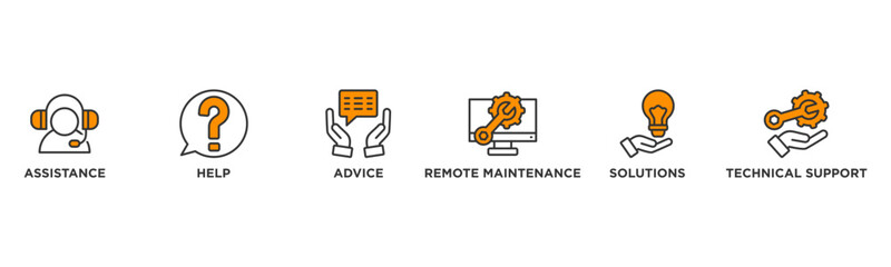 IT Expert banner web icon illustration concept with icon of assistance, help, advice, remote maintenance, solutions and technical support
