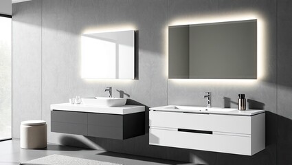Sleek Modern Minimalist Bathroom Vanity with Contemporary Fixtures.