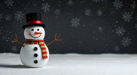 Cheerful Snowman with Hat and Scarf in Winter Wonderland Scene