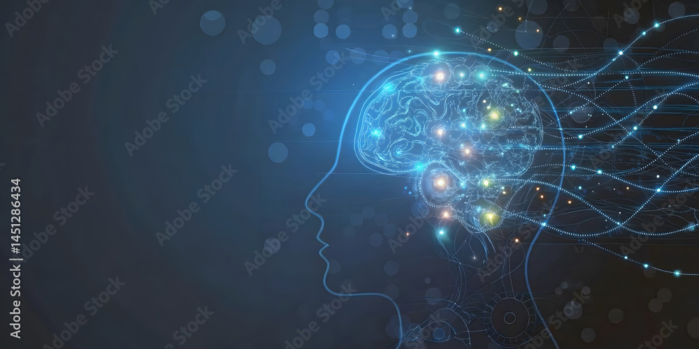 Poster artificial intelligence. human brain.technology web background. virtual concept