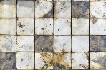 Worn checkerboard tile floor