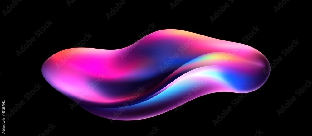 Poster abstract colorful fluid shape on black background, dynamic design element