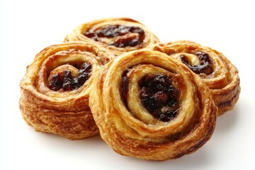 Fototapeta premium Freshly baked pastry swirls with rich fruit filling, presented on a clean white surface
