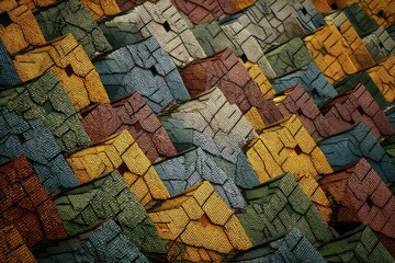 Obraz premium Tessellated landscapes in utopian-surrealism with geometric patterns and copy space above