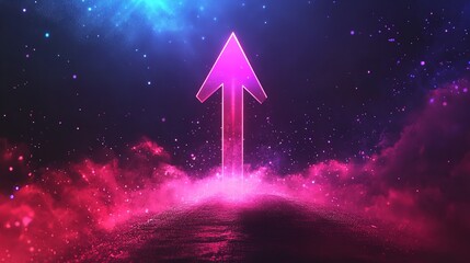 Neon Pink Arrow Upward Glowing Cosmic Background Digital Art blue dark space light style power night