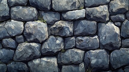Obraz premium Gray stone wall texture shows irregular, fitted stones.