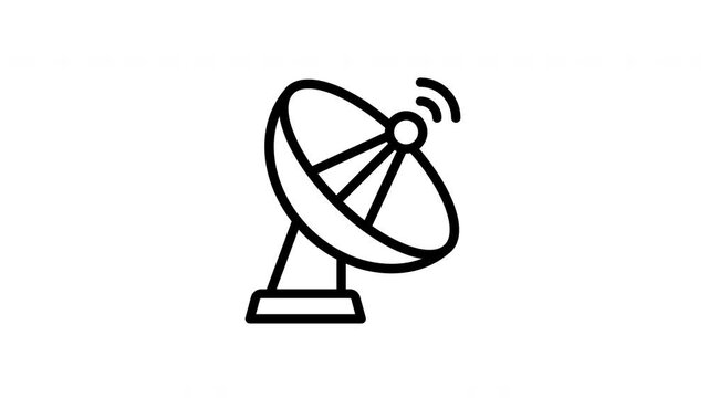 Animated black and white outline of a satellite dish.