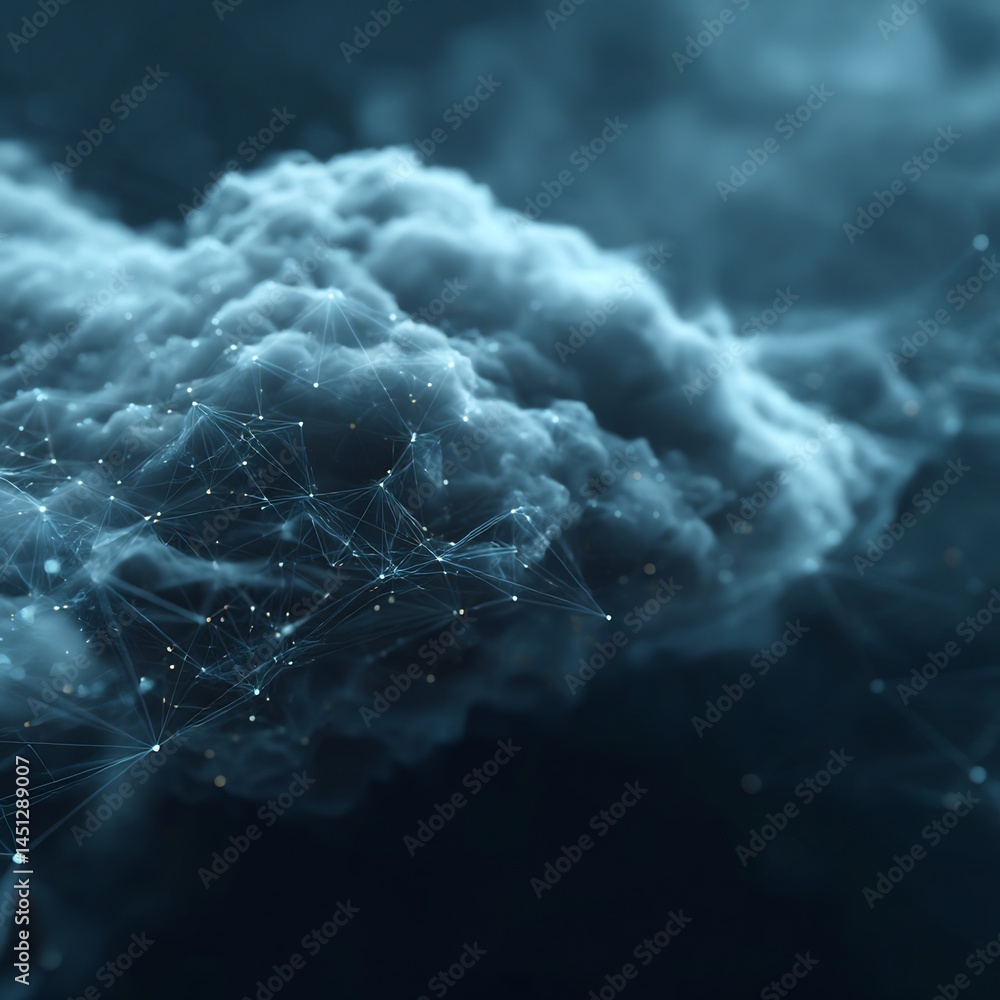 Poster abstract cloudscape with digital connection network forming an atmospheric plexus