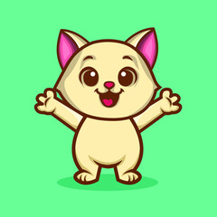 Cute Cartoon Cat Waving Illustration