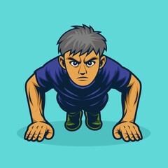 Fitness Illustration Man Performing Push-Ups