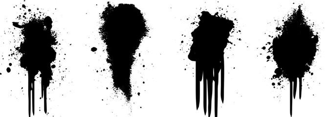 Dripping Ink Splatter Vector Set, Grunge Spray and Drip Stains for Urban Art and Graphic Design