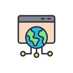 Digital world colored icons, minimalist vector illustration ,simple transparent graphic element .Isolated on white background