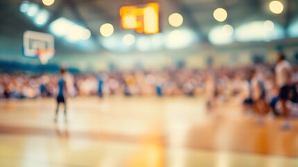 Blurred abstraction of basketball match atmosphere with spectators in hall