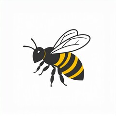 bee icon logo at side view in flat art illustration with isolated white background