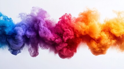 Rainbow explosion of dry pigment in the air for artistic or abstract concept white background 
