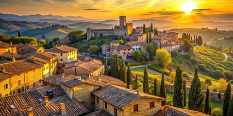 Panoramic San Gimignano Tuscany Italy: Hilltop Village, Tuscan Valley View, Medieval Architecture, Italian Countryside