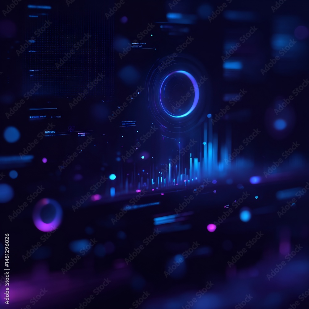 Poster futuristic data stream with glowing elements and abstract circuit visuals