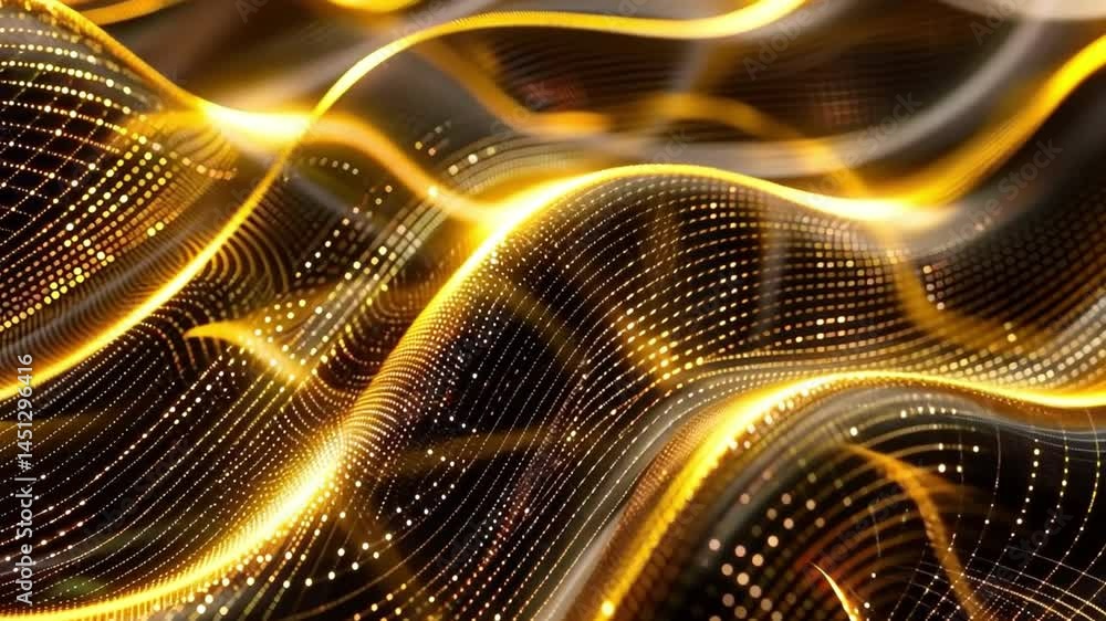 Poster abstract golden waves of shimmering lights create mesmerizing visual effect, showcasing flowing line