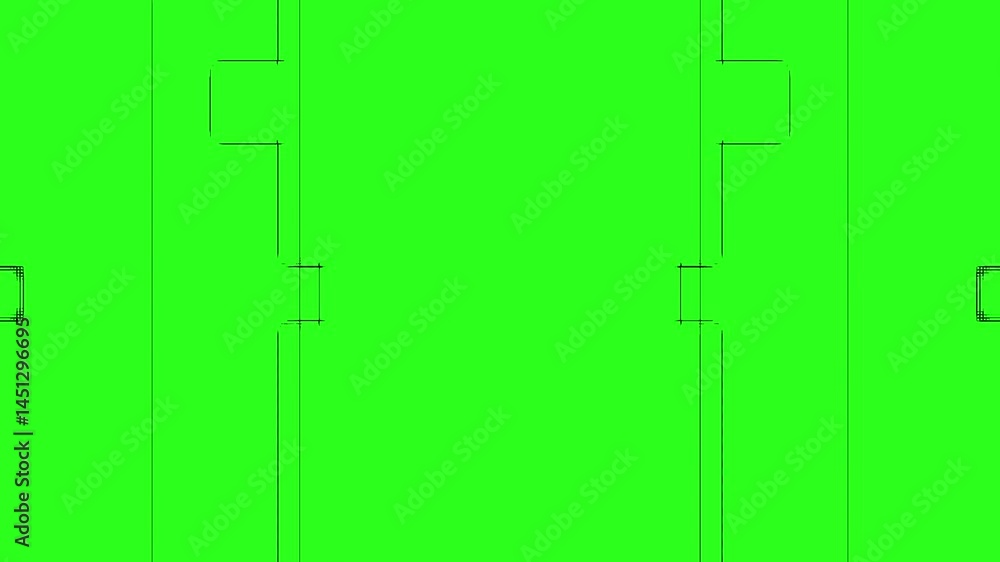 Poster lines and geometric shapes animation with distortions and glitches on a green background