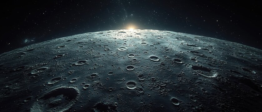 Moon Surface at Sunrise Cratered Landscape of the Lunar Far Side