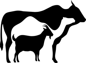 Silhouette of Animals Cow, Camel, Goat