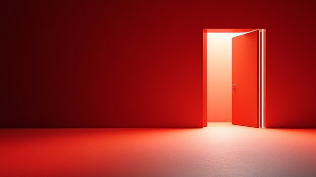 Red Doorway to a New Beginning on red background
