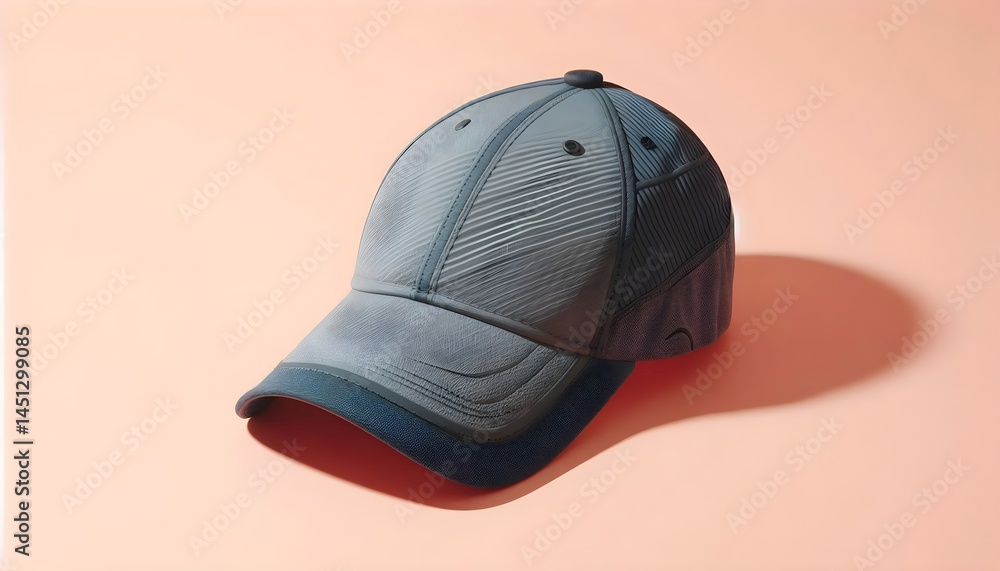 Poster minimal unbranded athletic cap with visible fabric texture placed on pastel backdrop with soft shado