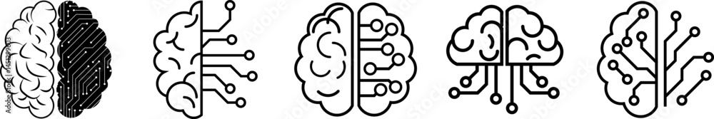 Fototapete set of artificial intelligence brain circuit icon. digital brain icon isolated on transparent backgr