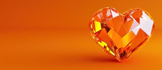 a luminous heart shaped gemstone resting against a vibrant amber