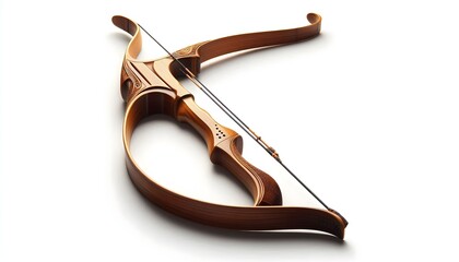 Elegant wooden recurve bow with clean curves presented on plain white background under soft studio lighting with realistic finish