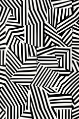 Abstract black and white striped pattern with geometric shapes