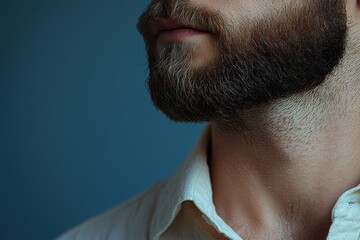 Obraz premium Close-up of a Bearded Man's Lower Face and Neck