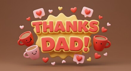 Thanks Dad Illustration with Hearts and Mugs for Father's Day