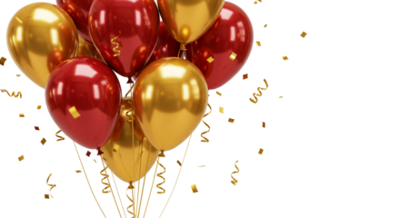 Cluster of Gold and Red Balloons Isolated Party Decor Celebration Glamorous