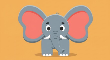 Fototapeta premium Cartoon Elephant Illustration on Orange Background
