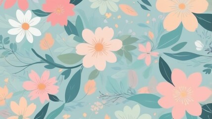 Colorful retro floral pattern, pastel daisies, seamless repeat, vintage textured background