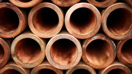 copper pipes stacked in a neat arrangement.